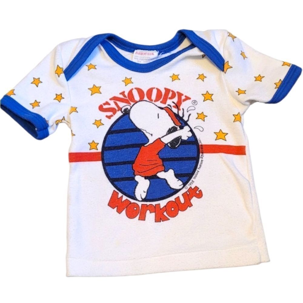 Vintage 1958 Babyfair Snoopy Workout White T-shirt Size 0-6 M